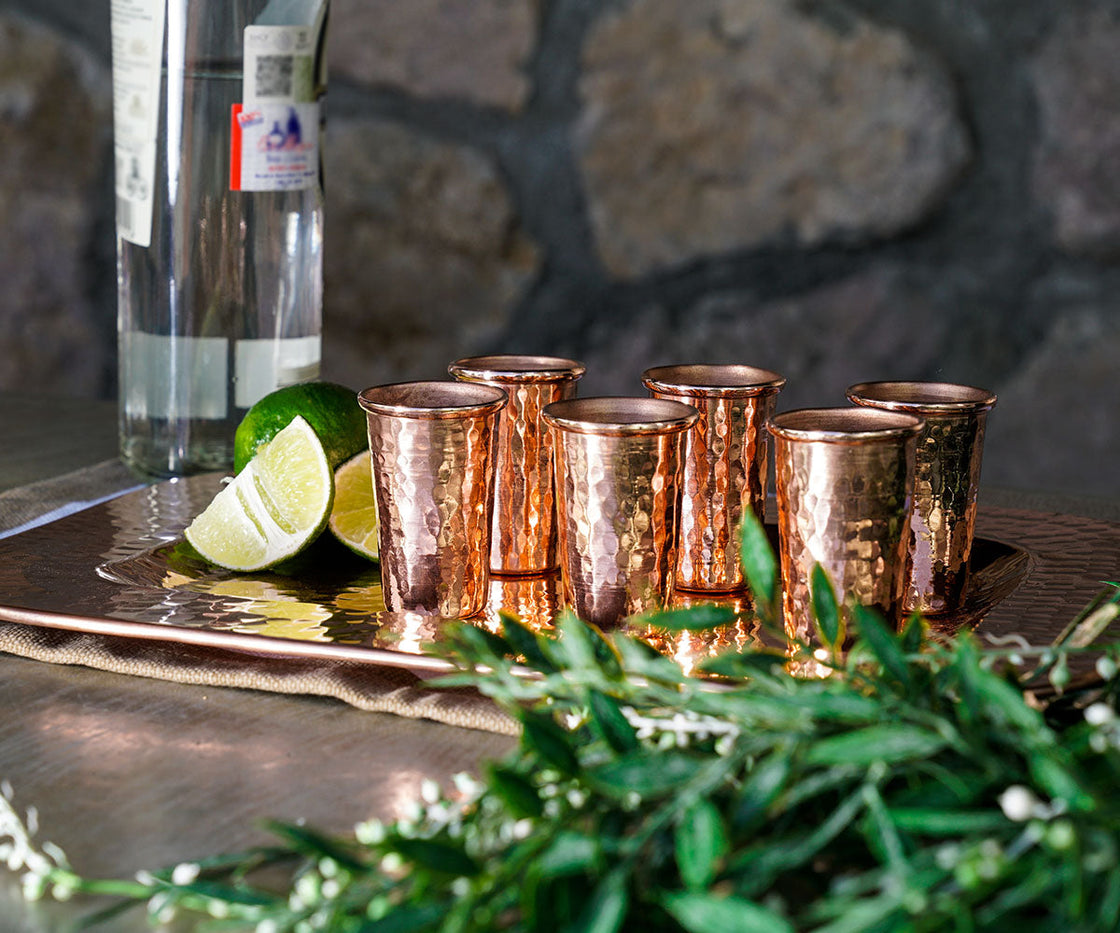 Tequileros Set with Rectangular Copper Tray