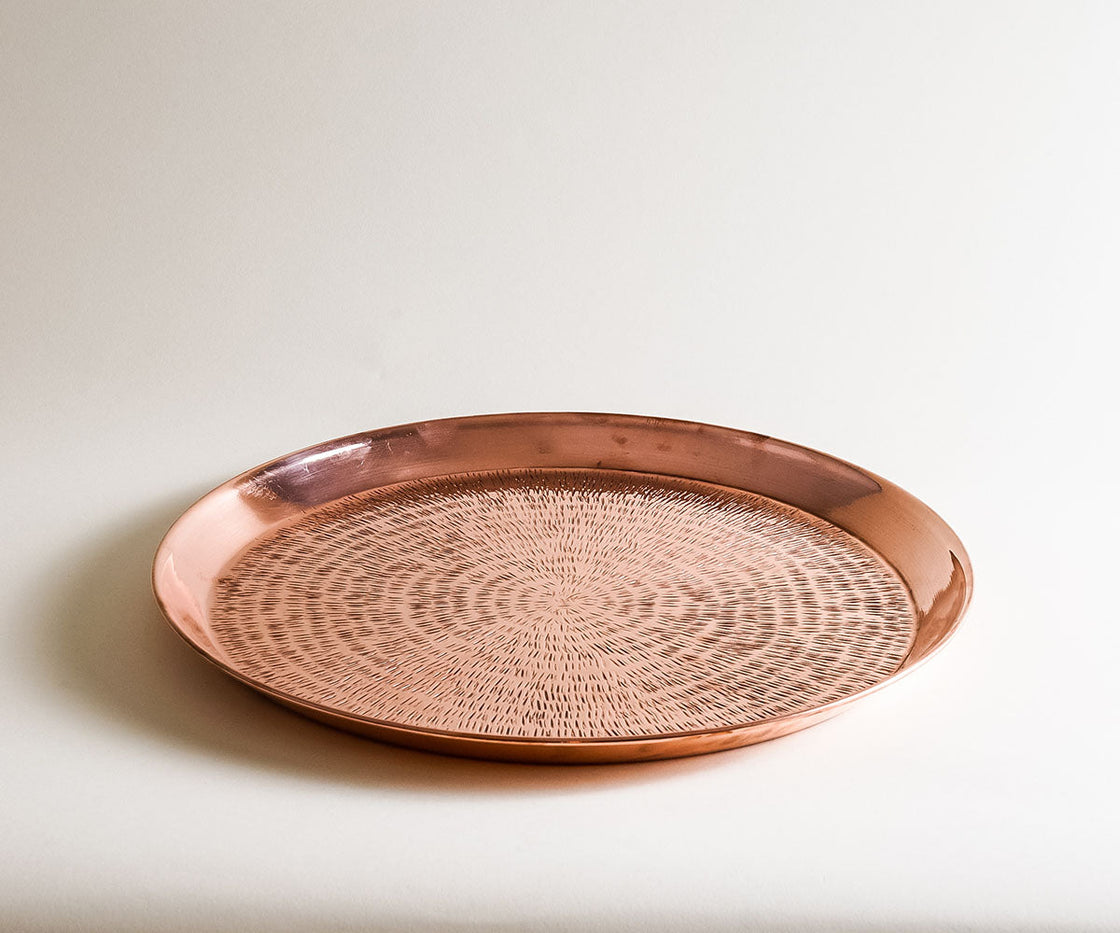 Round Copper Tray Sand Texture