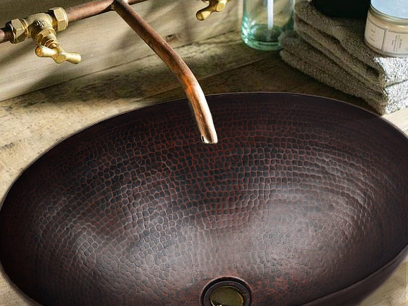 Oval Vessel Sink with Rounded Edge in Copper