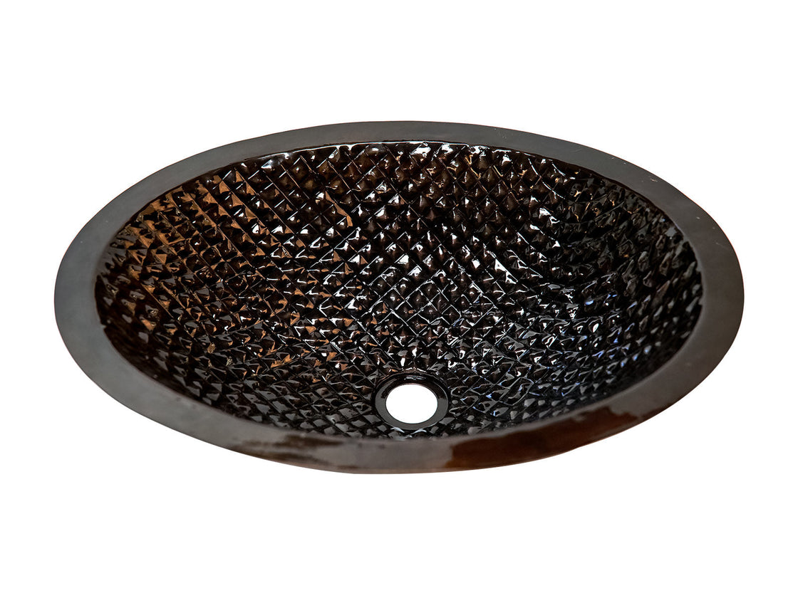 Oval Copper Washbasin Checkered Design