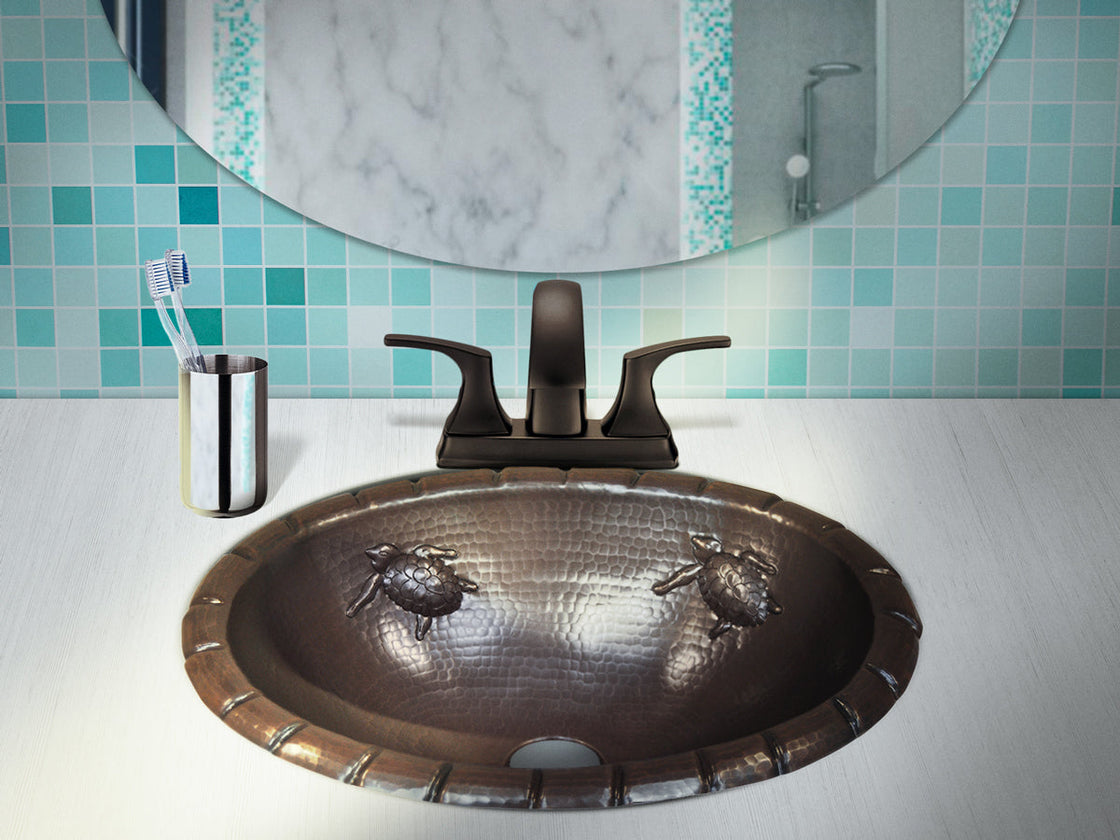 Oval Copper Washbasin with Turtle Design