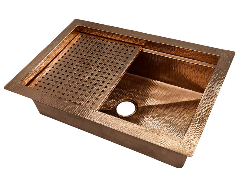 Copper Kitchen Sink with Removable Drainer