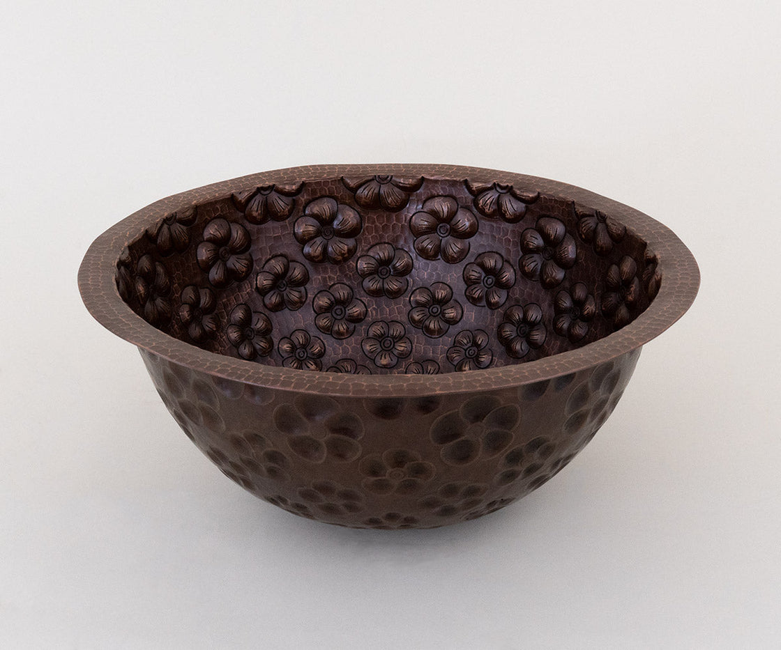 Round Copper Washbasin with Violet Flower Design