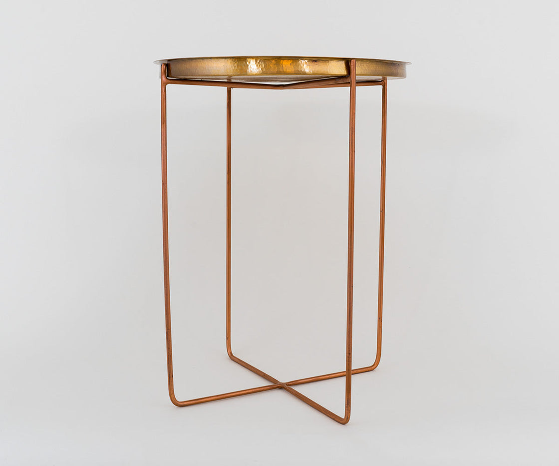 Copper Side Table with Tray