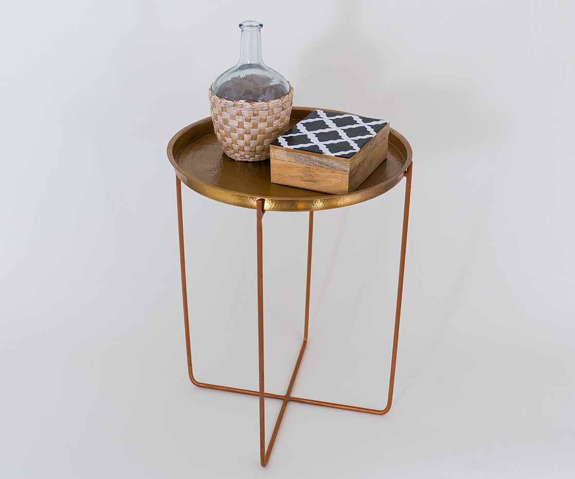 Copper Side Table with Tray