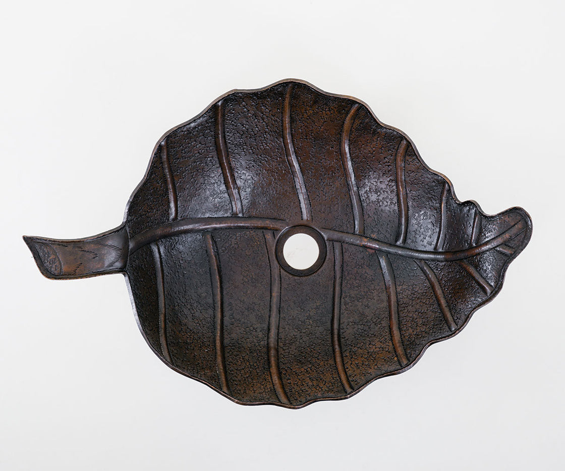 Copper Vessel Sink in Oak Leaf Design