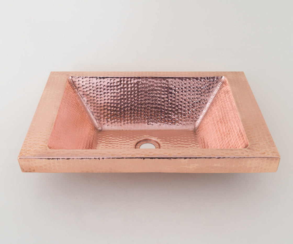 Special Rectangular Copper Washbasin Design with High Flange