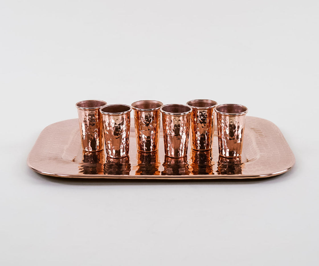 Tequileros Set with Rectangular Copper Tray