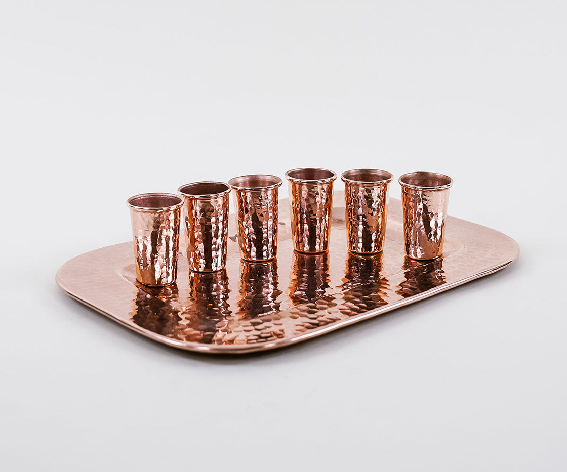 Tequileros Set with Rectangular Copper Tray