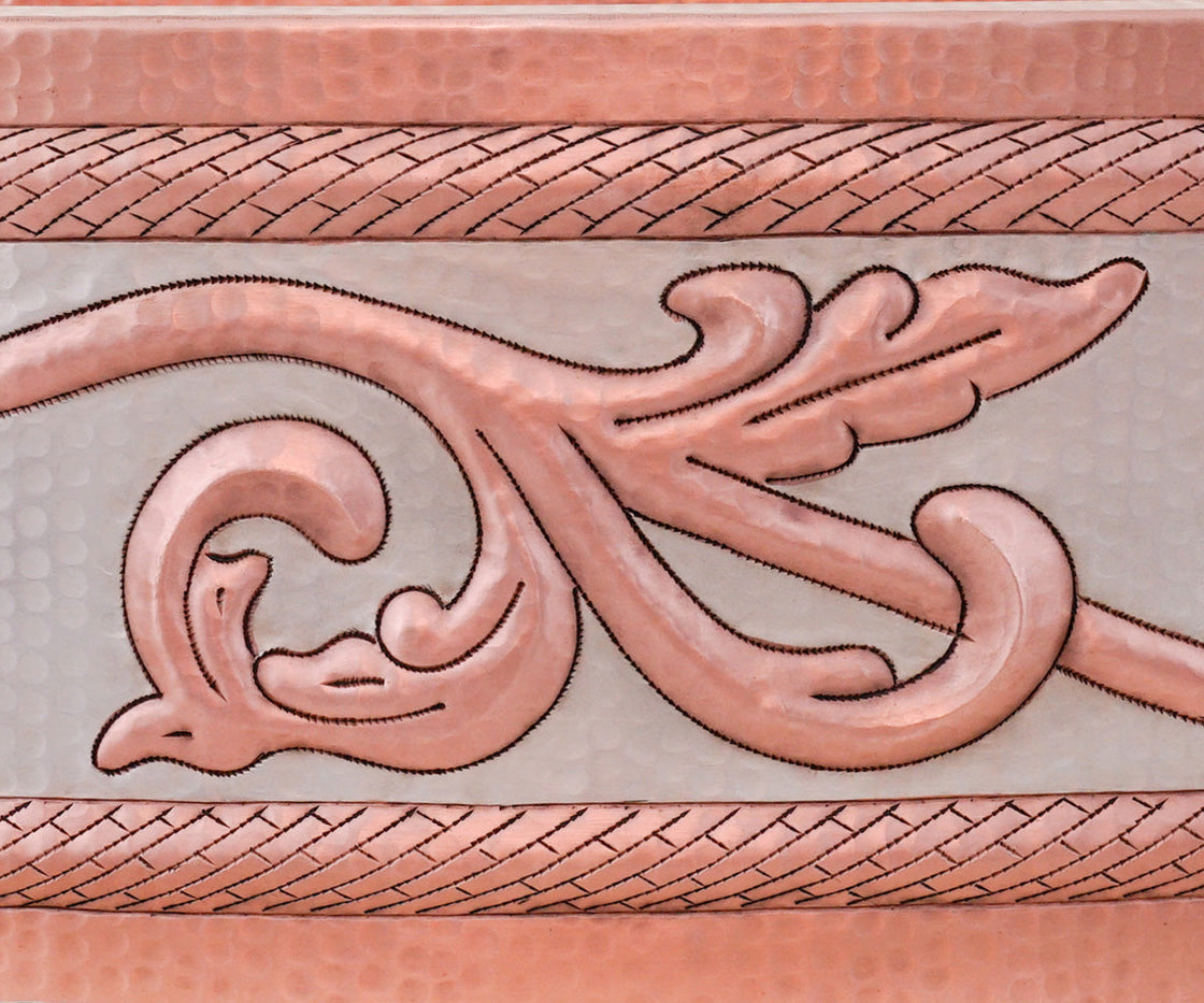 Farmhouse Kitchen Sink with Round Copper Skirt and Silver Design