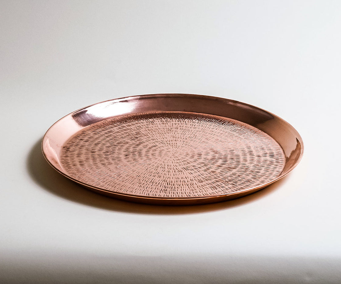 Round Copper Tray Sand Texture