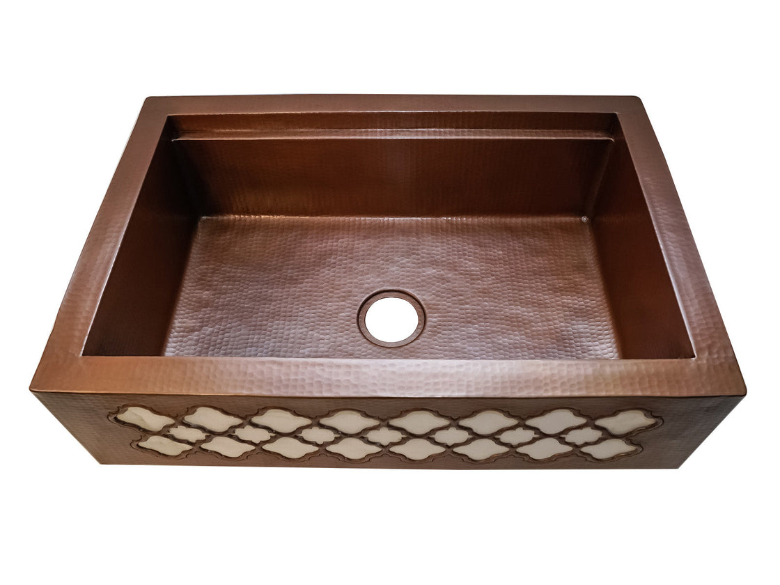 Farmhouse Kitchen Sink in Copper Moroccan Design