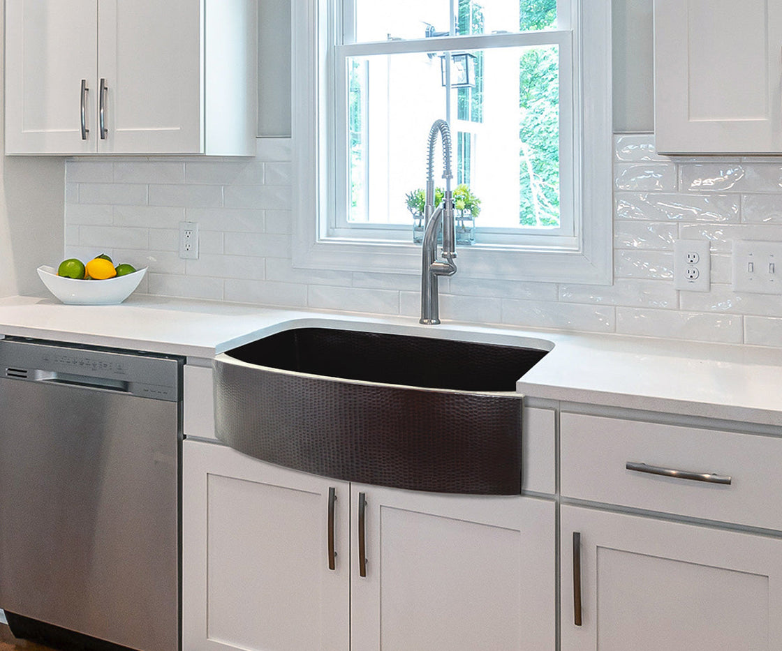 Farmhouse Kitchen Sink with Round Skirt in Copper