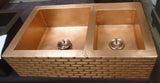 Double Bowl Farmhouse Copper Kitchen Sink 50/50 with Arts (Multiple Designs and Sizes, #CFS-5050ART)