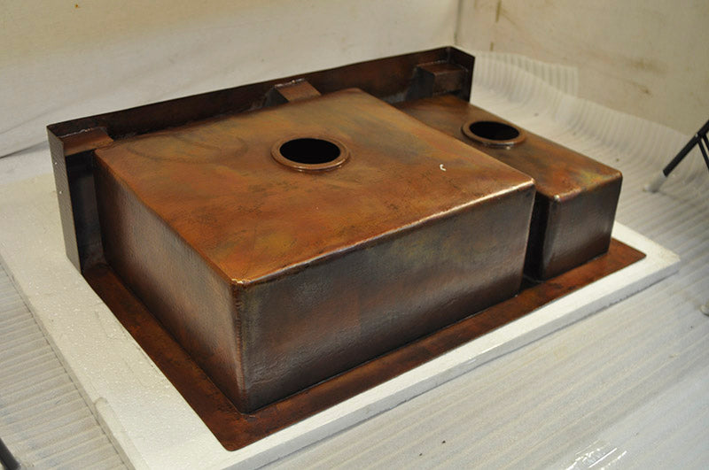 Farmhouse Copper Kitchen Sink 75/25 Double Bowl (33 or 35 Inch, #CFS-7525)