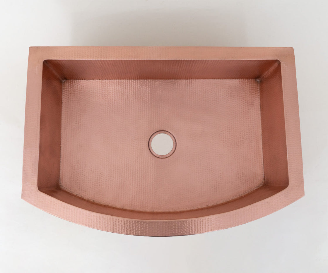 Farmhouse Kitchen Sink with Round Copper Skirt and Silver Design