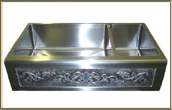 Elite Bath Stainless Steel Farmhouse Double Bowl Kitchen Sink with Art - Chameleon ( Multiple Sizes, #ELITEBATH_DFS)