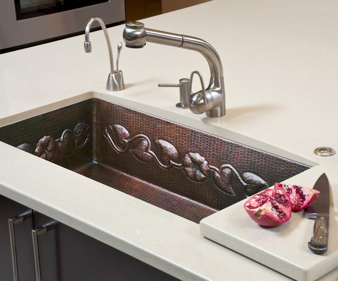 Copper Kitchen Sink with Floral Design